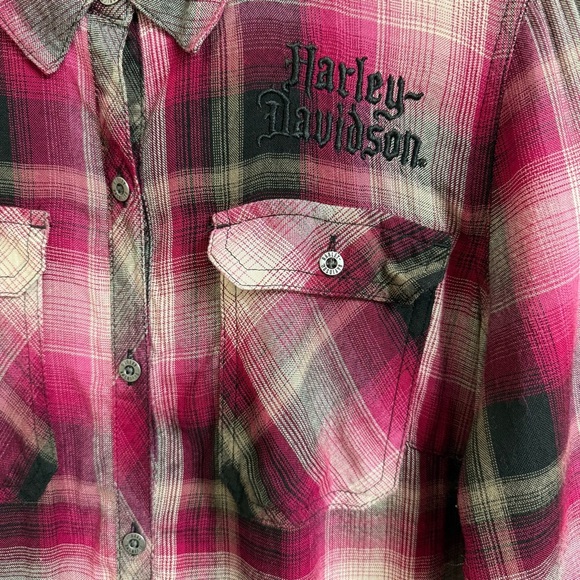 Harley-Davidson Women's Size M Hearts & Serpents Laced Purple Plaid Button Shirt - Picture 3 of 11